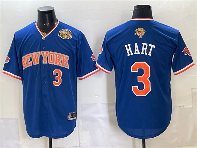 Men's New York Knicks #3 Josh Hart Royal 2026 Finals & Eastern Conference Champions Patch Stitched Baseball Jersey Men's New York Knicks #3 Josh Hart Royal 2026 Finals & Eastern Conference Champions Patch Stitched Baseball Jersey